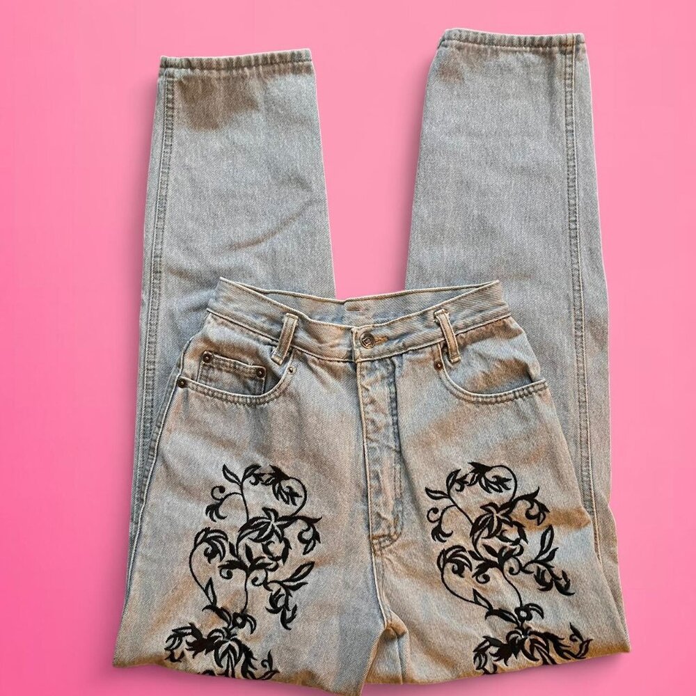vintage 90s high waisted embroidered jeans